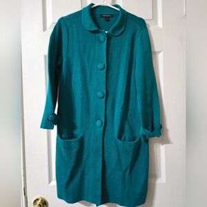 Retro Style Banana Republic Thick Knit Teal Coatigan/Duster w/ Peter Pan Collar.